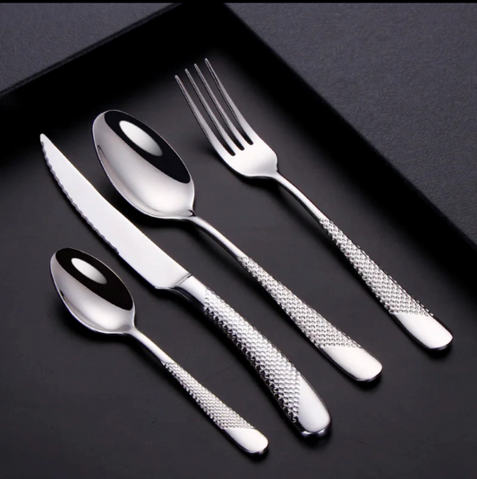 ELiTA ESSENTIALS Luxury 24-Piece Star Diamond Flatware Set – Silver | 304 Stainless Steel | Service for 6