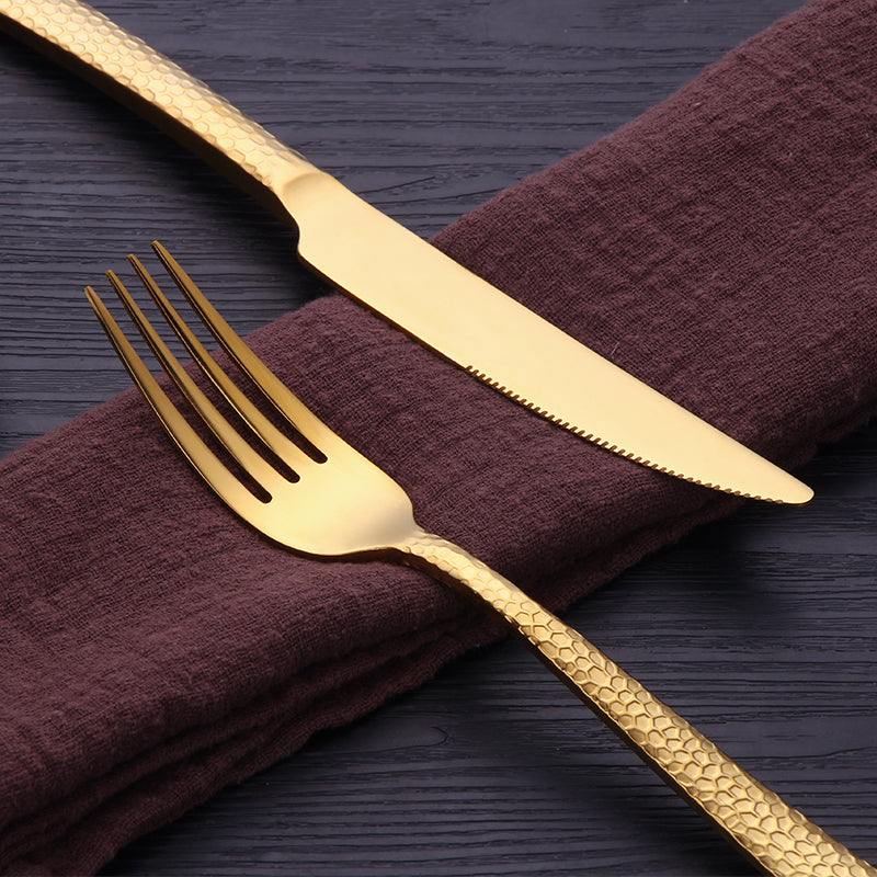 ELiTA Essentials 24-Piece Hammered Flatware Set – Gold Finish, Premium 304 Stainless Steel, Service for 6