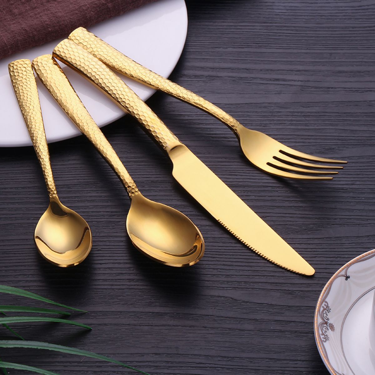 ELiTA Essentials 24-Piece Hammered Flatware Set – Gold Finish, Premium 304 Stainless Steel, Service for 6