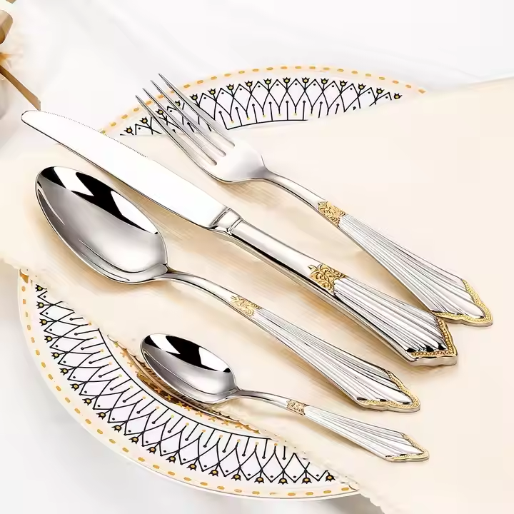 24-Piece Luxury Flatware Set – Silver with Gold Accents