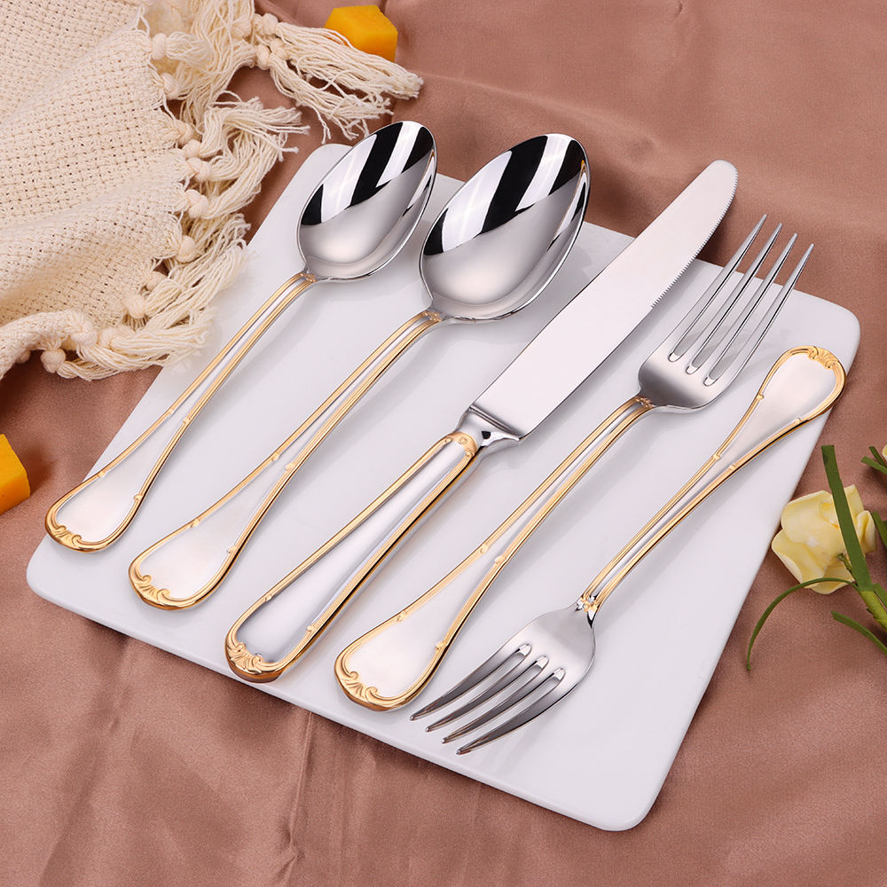 SARANDA 20-Piece Flatware Set – 18/10 Stainless Steel, Silver with Gold Trim