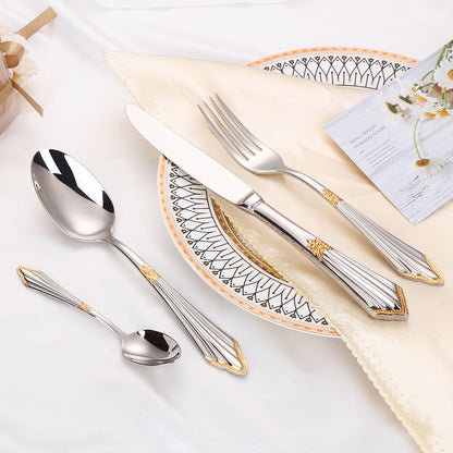ELiTA Essentials 24-Piece Flatware Set – Silver with Gold Accents, 18/10 Stainless Steel, Service for 6