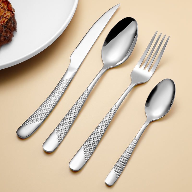 ELiTA ESSENTIALS Luxury 24-Piece Star Diamond Flatware Set – Silver | 304 Stainless Steel | Service for 6