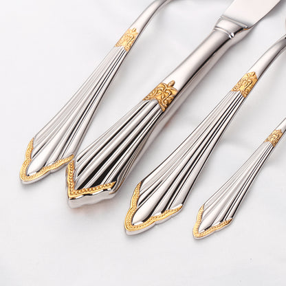 ELiTA Essentials 24-Piece Flatware Set – Silver with Gold Accents, 18/10 Stainless Steel, Service for 6