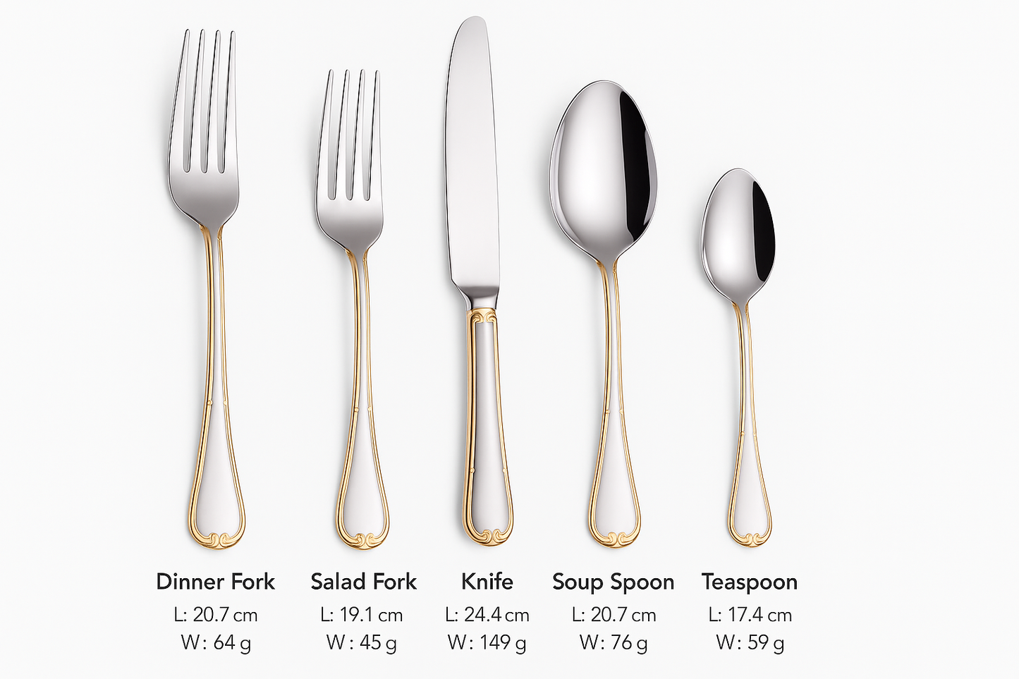 SARANDA 20-Piece Flatware Set – 18/10 Stainless Steel, Silver with Gold Trim