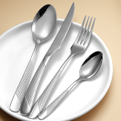 ELiTA ESSENTIALS Luxury 24-Piece Star Diamond Flatware Set – Silver | 304 Stainless Steel | Service for 6