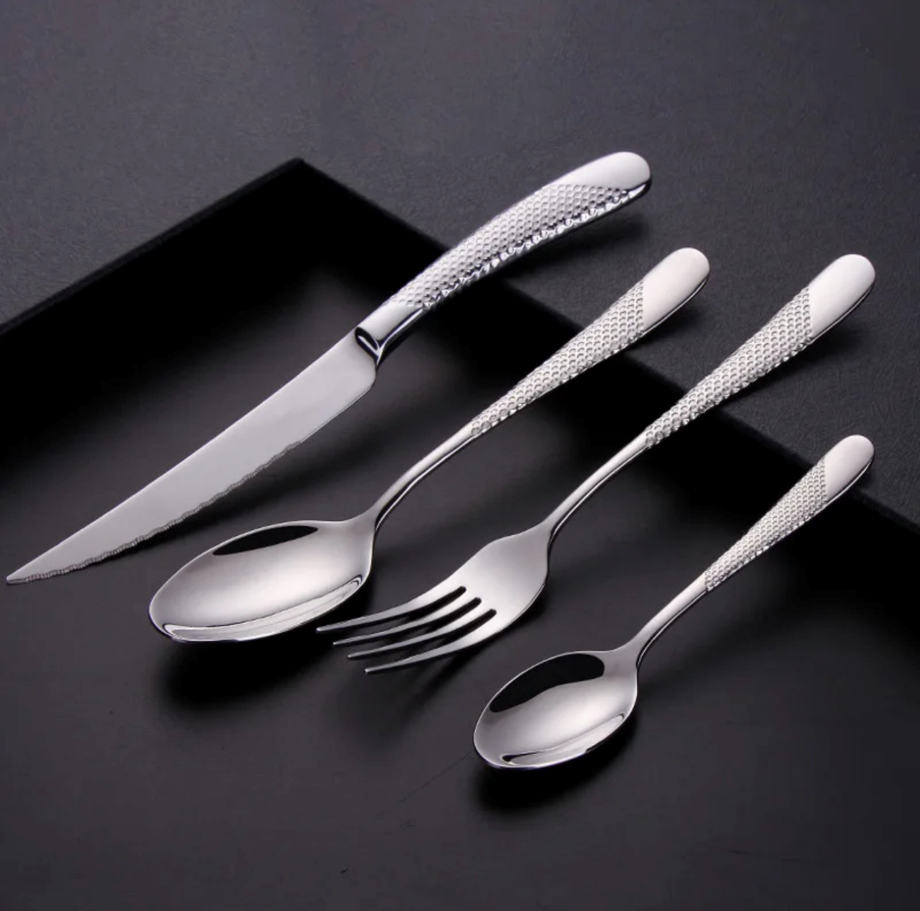 ELiTA ESSENTIALS Luxury 24-Piece Star Diamond Flatware Set – Silver | 304 Stainless Steel | Service for 6
