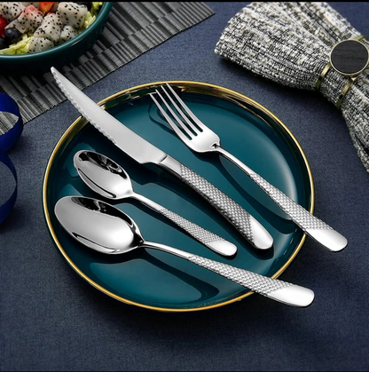 ELiTA ESSENTIALS Luxury 24-Piece Star Diamond Flatware Set – Silver | 304 Stainless Steel | Service for 6