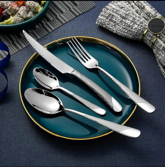 ELiTA ESSENTIALS Luxury 24-Piece Star Diamond Flatware Set – Silver | 304 Stainless Steel | Service for 6