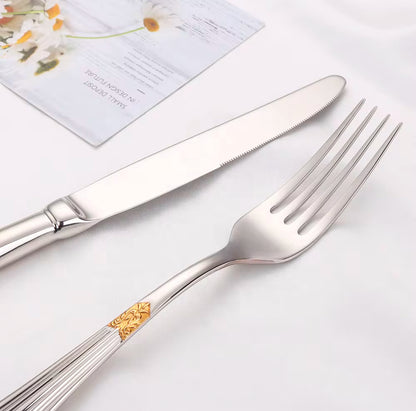 ELiTA Essentials 24-Piece Flatware Set – Silver with Gold Accents, 18/10 Stainless Steel, Service for 6