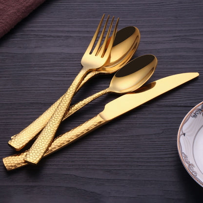 ELiTA Essentials 24-Piece Hammered Flatware Set – Gold Finish, Premium 304 Stainless Steel, Service for 6