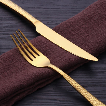 ELiTA Essentials 24-Piece Hammered Flatware Set – Gold Finish, Premium 304 Stainless Steel, Service for 6