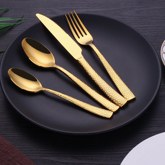 ELiTA ESSENTIALS Luxury 24-Piece Hammered Gold Flatware Set | Premium 304 Stainless Steel | Service for 6