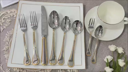 ELiTA Essentials 20-Piece Saranda Flatware Set – Silver with Gold Accents, 18/10 Stainless Steel, Service for 4