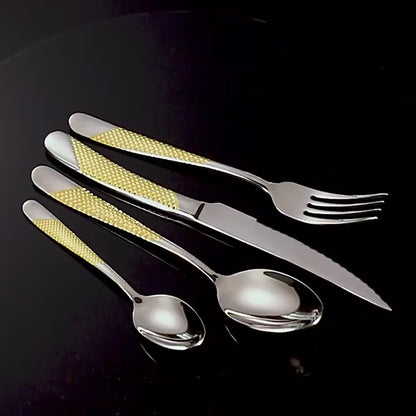 ELiTA ESSENTIALS Luxury 24-Piece Star Diamond Flatware Set – Silver | 304 Stainless Steel | Service for 6