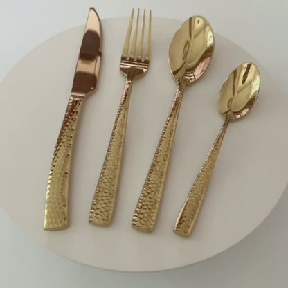 ELiTA Essentials 24-Piece Hammered Flatware Set – Gold Finish, Premium 304 Stainless Steel, Service for 6