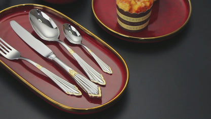 ELiTA Essentials 24-Piece Flatware Set – Silver with Gold Accents, 18/10 Stainless Steel, Service for 6